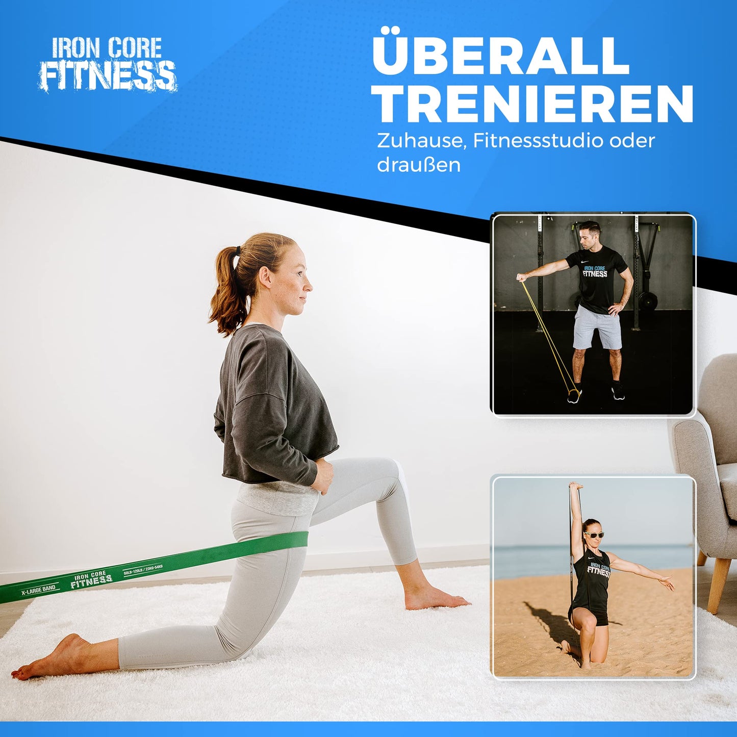 5 Pull-Up Assistance Band Set for Gym, Training, Strength, Mobility, Stretching. Heavy, Medium, and Light by Iron Core Fitness. Long Resistance Band Pull-ups