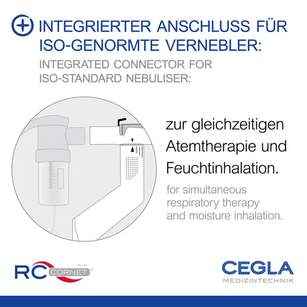CEGLA RC-Cornet PLUS respiratory therapy device reduces coughing, loosens mucus, relieves shortness of breath – integrated connection for inhalation devices for inhalation, clears lower airways, helps to breathe easier