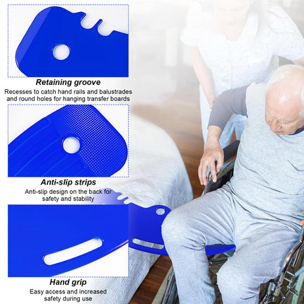 Transfer board, patient pusher up to 200 kg for transferring patients or handicaps from wheelchair to bed, toilet, bathtub, car push board with one handle, notches