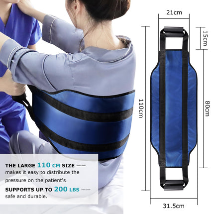 LOSCHEN 110cm Transfer Belt, Transfer Patient Belt, Bed Transfer Sheet for Disabled, Elderly, Geriatric, Injured, Safe Transfer from Car, Wheelchair, Bed (Blue, Extra Wide)