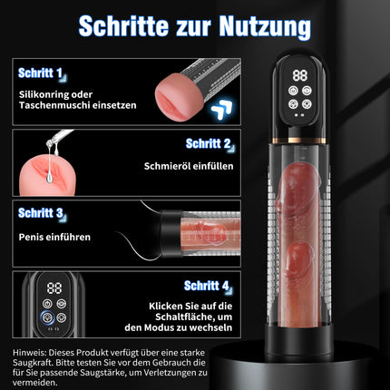 HIVEFUN Penis Pump for Penis Enlargement Sex Toy for Men, Electric Penis Pump Vacuum Pump with 4 Suction Levels 3 Automatic Training Modes, Waterproof Masturbator with 2 Silicone Sleeves