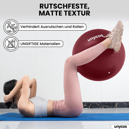 unycos - Exercise Ball 75 cm Seat Ball Training Ball for Yoga, Fitness, Medicine Ball, Balance Ball, Core Training Strength, Pilates Ball | Includes Pump, BPA-Free, Anti-Burst (Dark Pink with Logo)
