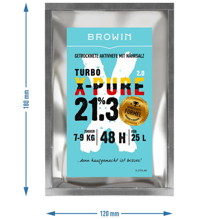 Browin Yeast Turbo X-Pure 403113 Distillation high-quality fermentation yeast up to 21.3% alcohol in 48 hours for 25 liters and for 7-9 kg sugar 135 g