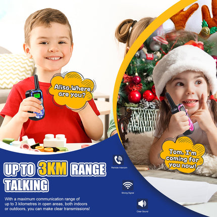Walkie Talkie Kids Rechargeable, Walkie Talkies for 3-12 Year Old Children with 8 Channels, LED Flashlight, VOX Function for Camping, Hiking, Adventure, Set of 3