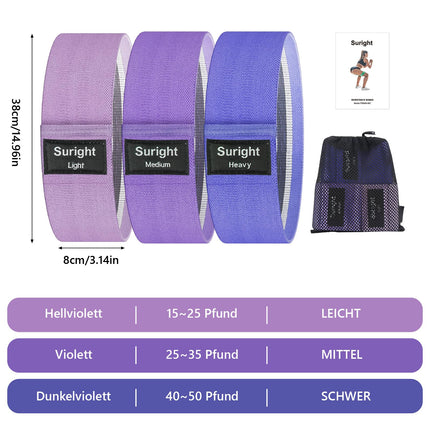 Knitted fitness bands, resistance bands, yoga belts, non-slip and sweat-proof, gymnastics belts, hip, leg training, strength training and pull-ups (light purple, purple, dark purple)