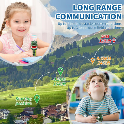 Walkie Talkies for Kids 2-Pack Dinosaur Toys for Boys Girls Age 5-12 Years Old 3-Channel Long Range with Calling Function Camping Gear T-Rex Birthday Gifts