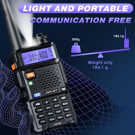 JUCJET 5R Walkie Talkies Rechargeable for Adults, Long-Range Two-Way Radio for Adults with 128 Memory Channels, VOX, USB Charging Station, Headphones (Black, 2 Pack)
