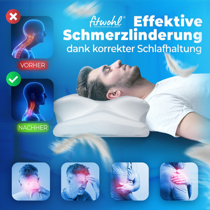 fitwohlยฎ - Orthopedic Pillow - Memory Foam Pillow - Neck Support Pillow - Ergonomic Neck Pillow - for Neck Pain - Side Sleeper Pillow