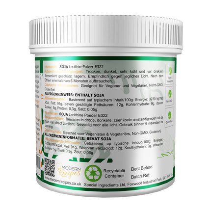 LECITHIN POWDER 100g HIGHEST QUALITY GMO-FREE (GERMAN LABELS AND INSTRUCTIONS)