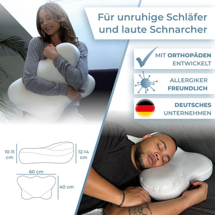 Shokunin. Orthopedic neck support pillow with 2 covers, side sleeper pillow, neck pillow, ergonomic memory foam pillow, anti-snoring pillow for neck pain and migraines, 60x40