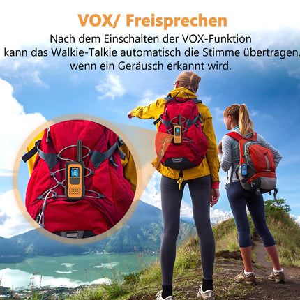 AWANFI Walkie Talkie Rechargeable with Li-ion Battery, Walkie Talkie Children Adults, Long Range Radio, 16 Channels Walky Talky, VOX and Type C Charging Cable for Biking Camping Hiking