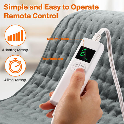 Heating pad OneAmg 126x30cm electric heating pad with 6 temperature levels and automatic switch-off. Fast heating. Machine washable. Heated blanket for back, loins, stomach, shoulders. Gray.