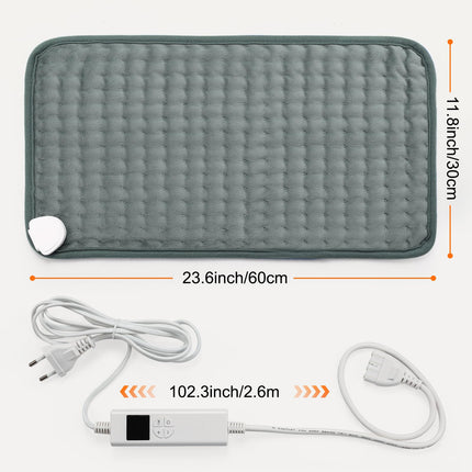 Heating pad with automatic shut-off, 30x60 cm electric heating pad with 4-hour timer and 6 heat settings, heating pad with digital remote control, machine washable heating pad for the back, gray