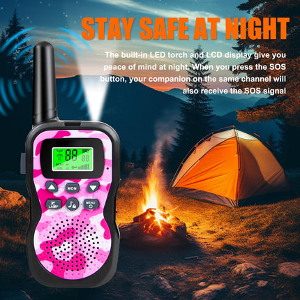 Walkie Talkie Kids Rechargeable, Walkie Talkies for 3-12 Year Old Children with 8 Channels, LED Flashlight, VOX Function for Camping, Hiking, Adventure, Set of 3