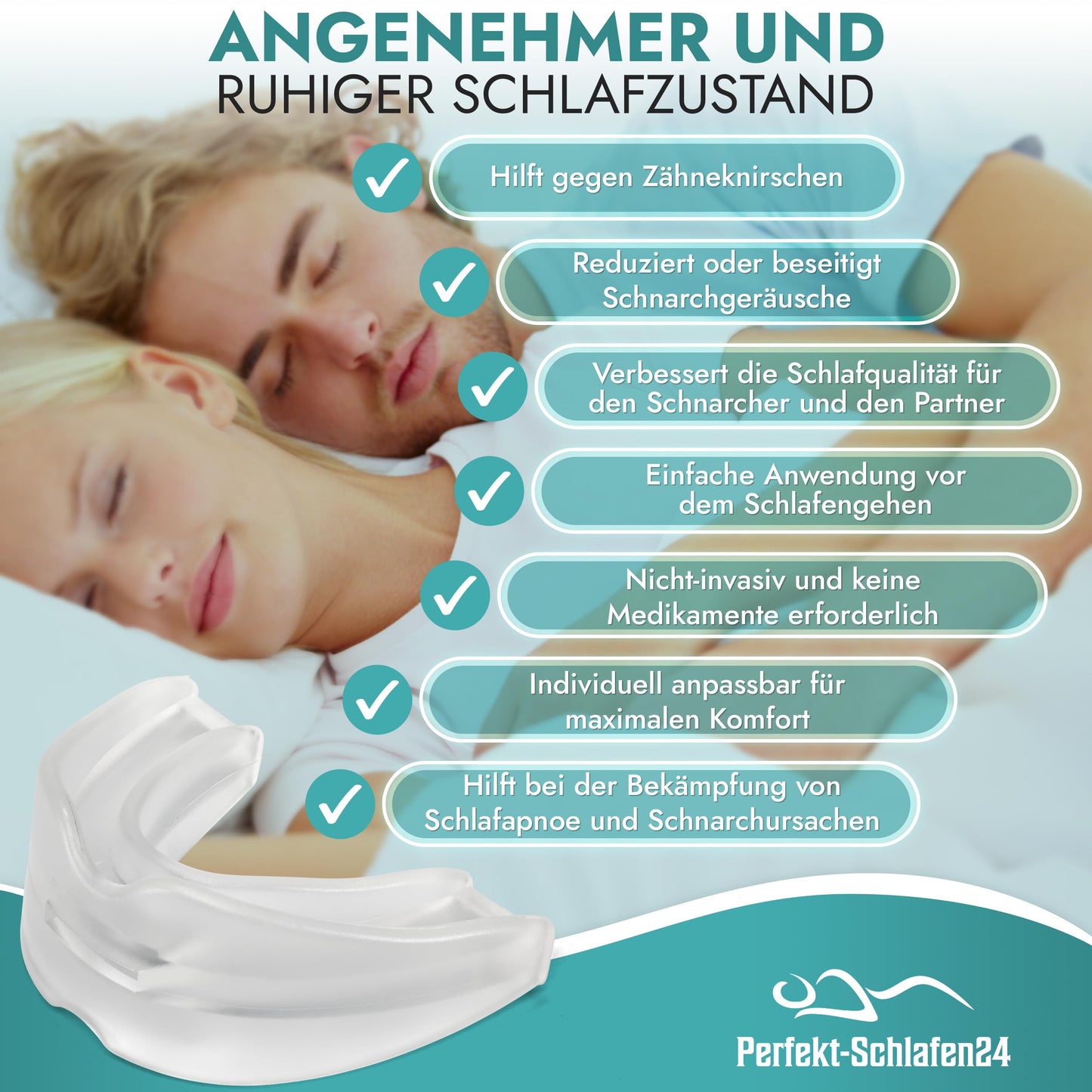 1 x Premium Aufbissschiene gegen Bruxismus - Schnarchschiene gegen Schnarchen - Schnarchstopper - Anti schnarch Knirscherschiene für Nacht - Schnarchfrei mit anti Schnarch Zahnschiene (Premium)