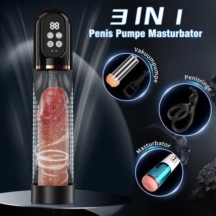 HIVEFUN Penis Pump for Penis Enlargement Sex Toy for Men, Electric Penis Pump Vacuum Pump with 4 Suction Levels 3 Automatic Training Modes, Waterproof Masturbator with 2 Silicone Sleeves