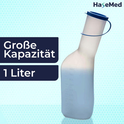 HaseMed Urinal Bottle for Men - 1000 ml, with Lid, 1 Piece | Autoclavable up to 130 °C, made of polypropylene, leak-proof & hygienic - ideal for nursing, hospital & travel