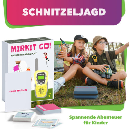 Mirkit Go 2 x Kids Walkie Talkies & 4 Games: Scavenger Hunt, Capture the Flag, Police, Hide and Seek! Outdoor Games for Kids + Free Handcuffs