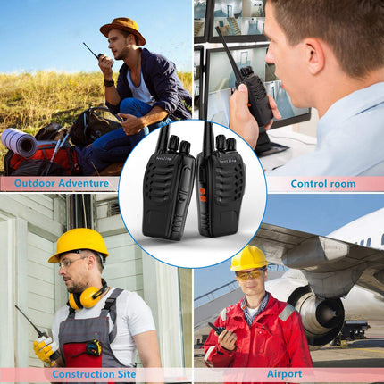 Nestling radio set, walkie talkie 16 channels in both directions, handheld radio with built-in LED flashlight with USB connection and headset (set of 2)