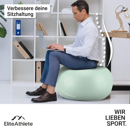 EliteAthlete Exercise Ball Seat Ball Office Ergonomic with Anti Burst System - Fitness Pilates Pregnancy - Pregnancy Ball Fitness Ball Yoga Ball - Yoga Ball 65cm incl. Air Pump