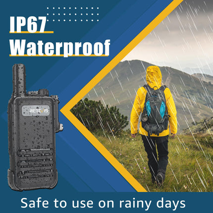 Retevis RB647 PMR446 Walkie Talkie, Waterproof IP67 Mini Two-Way Radio with 16 Channels, Emergency Alarm, VOX Walkie Talkies Professional for Adults, Outdoor Hiking (Black, 1 Pack)
