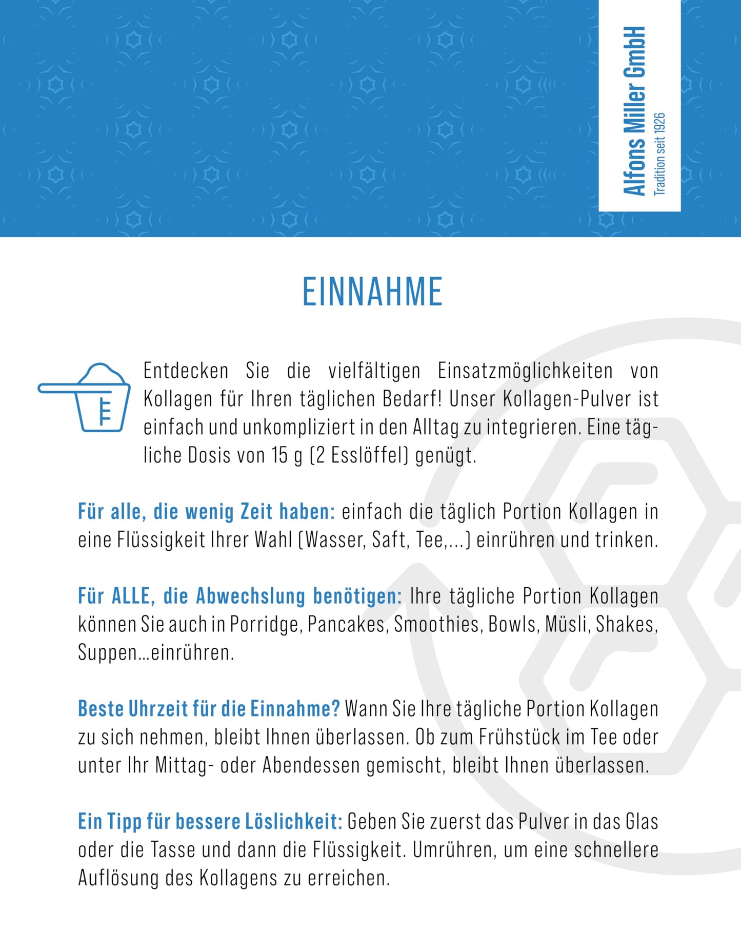 100% reines Kollagen Pulver – Kollagen Peptide – Collagen Protein – Millers Alpha-Gel 1000 g – Ohne Zusatzstoffe – Geschmacksneutral – Collagen Pulver in Deutschland hergestellt