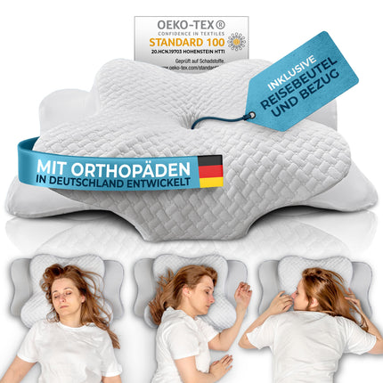 Glückstoff® Orthopedic Pillow (Certified for all sleep types) Memory Foam Neck Pain Relief Pillow | Neck Support Pillow | Ergonomic Head Pillow for Side Sleepers | White