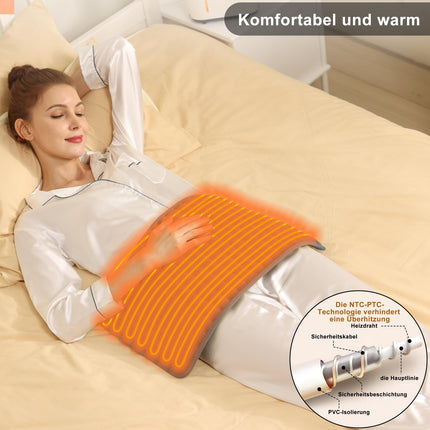 Letitwell heating pad, heat pad with automatic shut-off, heat pad for back, neck, shoulder, stomach, soft flannel surface (30 x 60 cm)
