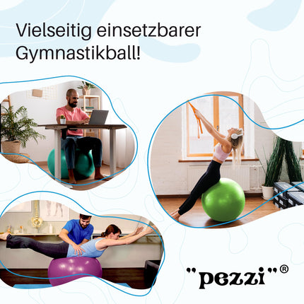 PEZZI - Gymnastic Ball Original Pezziball Standard 65cm Ø – Seat ball for therapy, sports & office – Universal training ball made of robust PVC, load capacity up to 400 kg – Green
