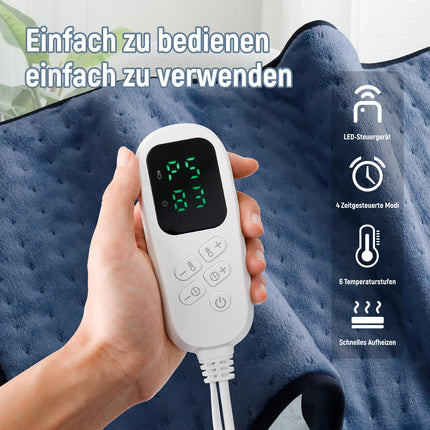 Heating pad, 80 x 60 cm fast heating technology, electric heating pad with automatic shut-off and 6 temperature levels, heating pad for back, shoulder, stomach, neck, machine washable