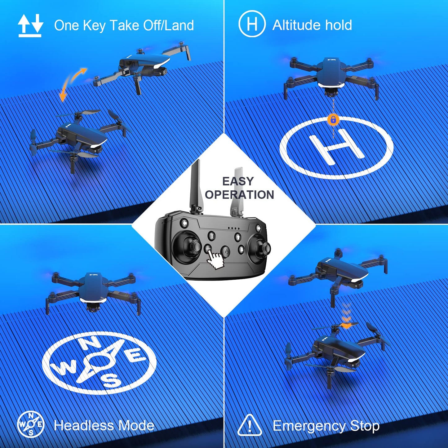 tech rc Drohne mit Kamera HD 1080P mit Tragetasche für Erwachsene für draußen RC Quadrocopter Faltbar Drone Ferngesteuert 2 Akku 26 Min. lange Flugzeit WLAN Foto Live Videoübertragung für Anfänger