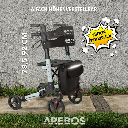 Arebos Lightweight Rollator Aluminum | Travel Rollator with 6-Way Height Adjustment | Foldable | Includes Cane Holder and Removable Shopping Bag | Walking Aid with Locking Function | Black