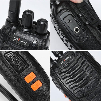 Pofung PT88E Walkie Talkie PMR446 License-Free Two-Way Radio, 16-Channel Long Range Walkie Talkies with Charging Cradle and Earpieces (Black, 3-Pack)