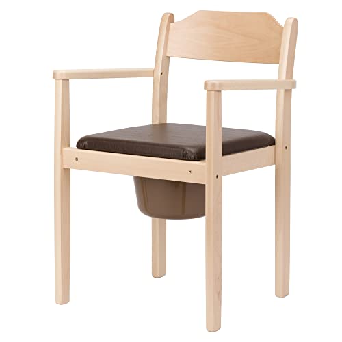 Perla Hygienic Commode Chair, Wooden Commode Chair, Removable Bucket with Lid, Chair Toilet for Adults Made of Solid Beechwood, Certified Toilet Aid for Seniors (Light Brown)