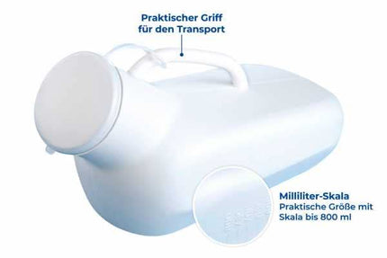 Maximex Urine Bottle Unisex, with tight closure and scale up to 800 ml, also suitable for women, dimensions (W x H x D): 32.5 x 15 x 10 cm