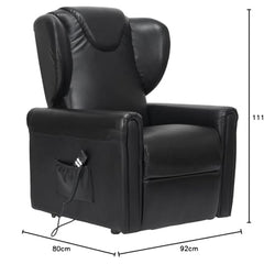 Sime LV-P2 ADJUSTABLE electric recliner chair, vertical, 2 motors, independently adjustable backrest, footrest 2 wheels, seat height 10 cm adjustable, leather, electric stand-up aid, black