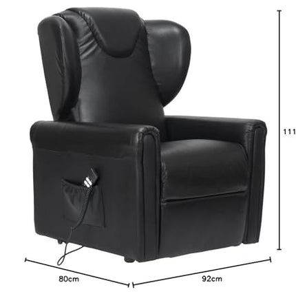 Sime LV-P2 ADJUSTABLE electric recliner chair, vertical, 2 motors, independently adjustable backrest, footrest 2 wheels, seat height 10 cm adjustable, leather, electric stand-up aid, black