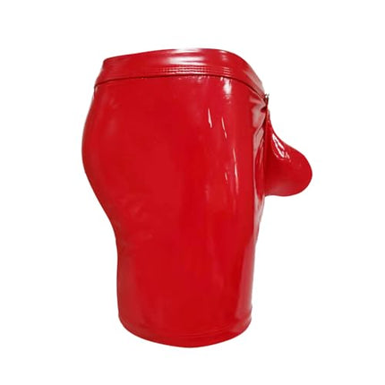 Bodywear4you men's leather boxer shorts with shiny patent leather look, open butt, wetlook sexy underwear, lingerie for men, clubwear jockstraps briefs thong with open crotch, ouvert shorts pants (red, XL)