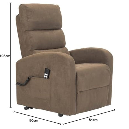 Sime LU-2 electric TV chair for seniors with 2 motors, independently adjustable backrest and footrest, 4-wheel kit, non-deformable seat, microfiber recliner with stand-up aid, brown