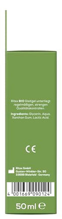 Ritex BIO lubricant, 50 ml, vegan and cruelty-free, free from fragrances and dyes, PEG, parabens, and other preservatives, Made in Germany