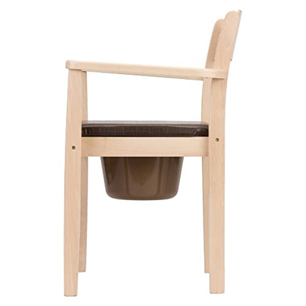 Perla Hygienic Commode Chair, Wooden Commode Chair, Removable Bucket with Lid, Chair Toilet for Adults Made of Solid Beechwood, Certified Toilet Aid for Seniors (Light Brown)