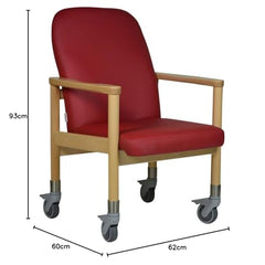 Devita - Nursing chair, tripple chair, senior chair LÜBECK artificial leather, Cherry - seat height: 46cm with large castors up to 120 kg and push handle
