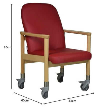 Devita - Nursing chair, tripple chair, senior chair LÜBECK artificial leather, Cherry - seat height: 46cm with large castors up to 120 kg and push handle