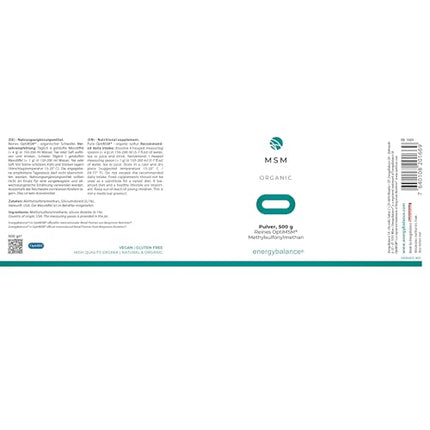 EnergyBalance OptiMSM - 100% pure powder, high dosage, natural, methylsulfonylmethane - no sugar, no additives - Swiss quality - 500 g