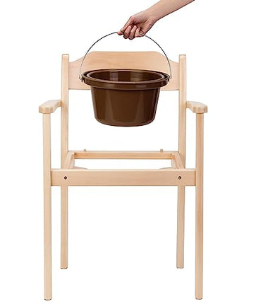 Perla Hygienic Commode Chair, Wooden Commode Chair, Removable Bucket with Lid, Chair Toilet for Adults Made of Solid Beechwood, Certified Toilet Aid for Seniors (Light Brown)