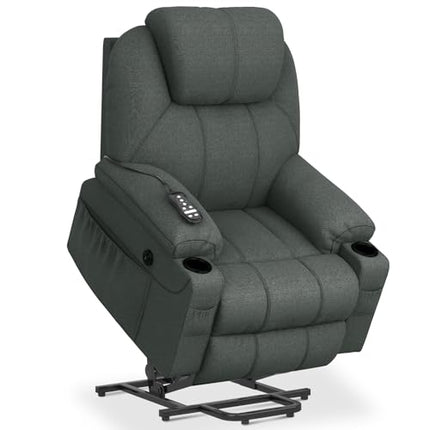 YONISEE TV Chair Electrically Adjustable, Stand-Up Aid Massage Chair with Massage Heat Function, Senior Chair, Relaxing Lounger with Footrest, 2 Side Pockets and Cup Holder, USB Ports