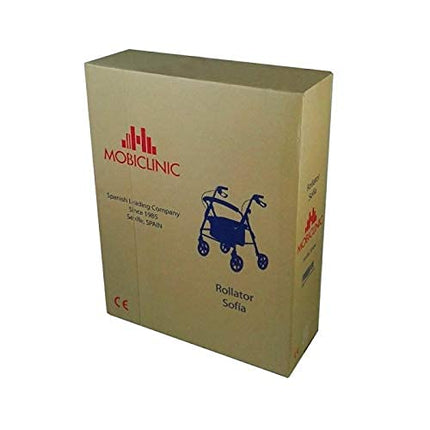 Mobiclinic®, Rollator, Large wheels for the road, Foldable, With fabric basket and seat, Made of aluminum, Lightweight, Durable, Brake on the handles, European brand, Model Sofia, Gray
