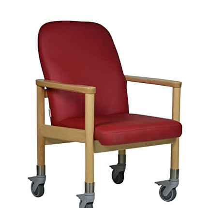 Devita - Nursing chair, tripple chair, senior chair LÜBECK artificial leather, Cherry - seat height: 46cm with large castors up to 120 kg and push handle