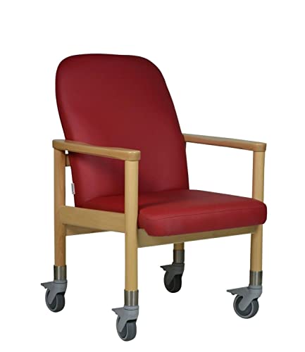 Devita - Nursing chair, tripple chair, senior chair LÜBECK artificial leather, Cherry - seat height: 46cm with large castors up to 120 kg and push handle
