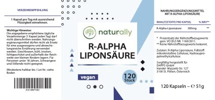 naturally R Alpha Lipoic Acid Capsules [120 Capsules] – 300 mg high-dose, vegan, Made in Germany